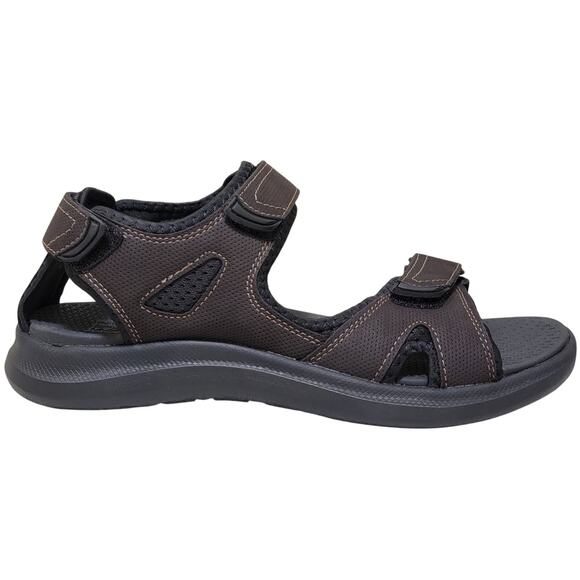 Nunn Bush Men Rio Vista Three Strap Sport Sandals Size US 10M Brown Faux Leather